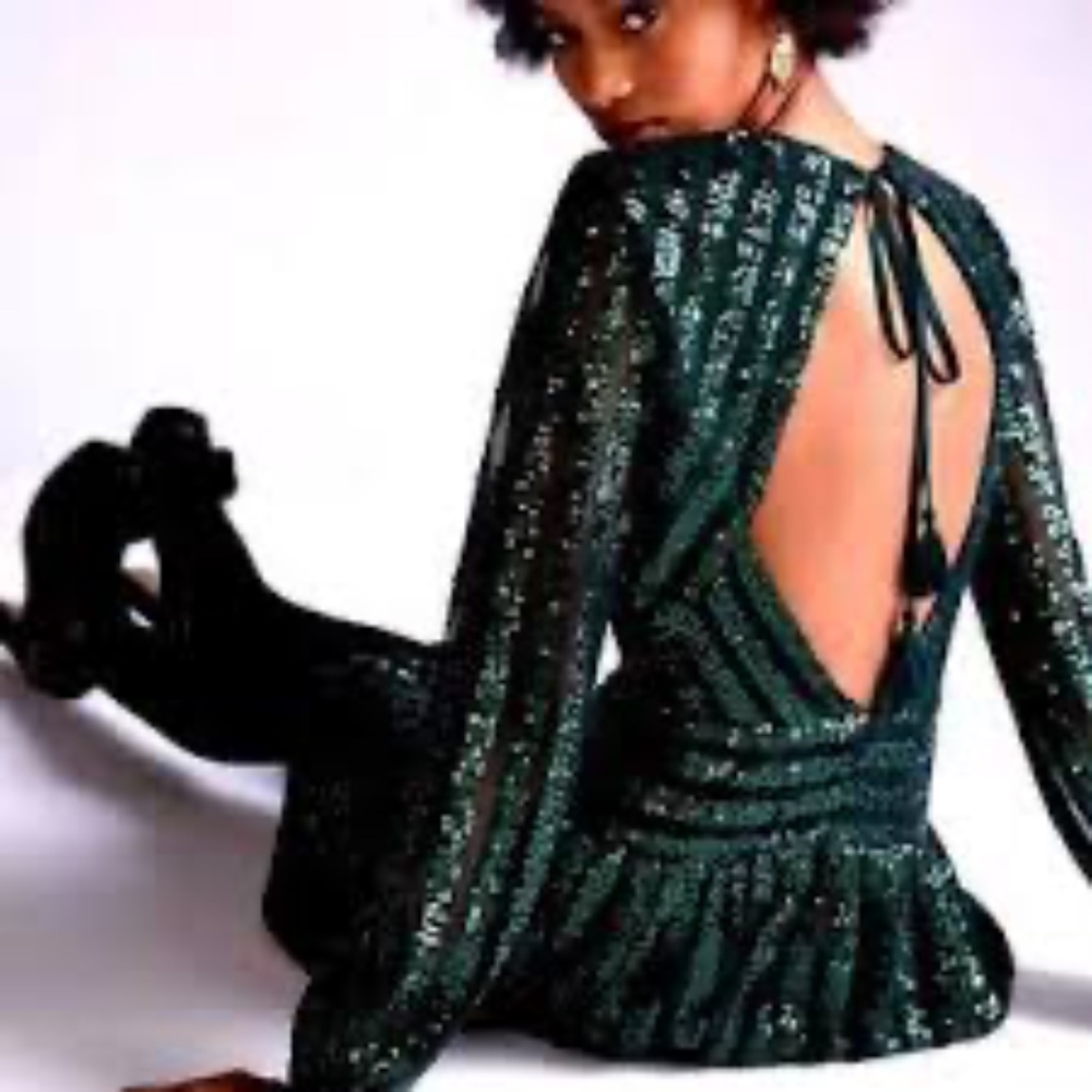 NEW Anthropologie Size 10 Green Sequined Open-Back Mini Dress Sequin PARTY - Picture 6 of 6